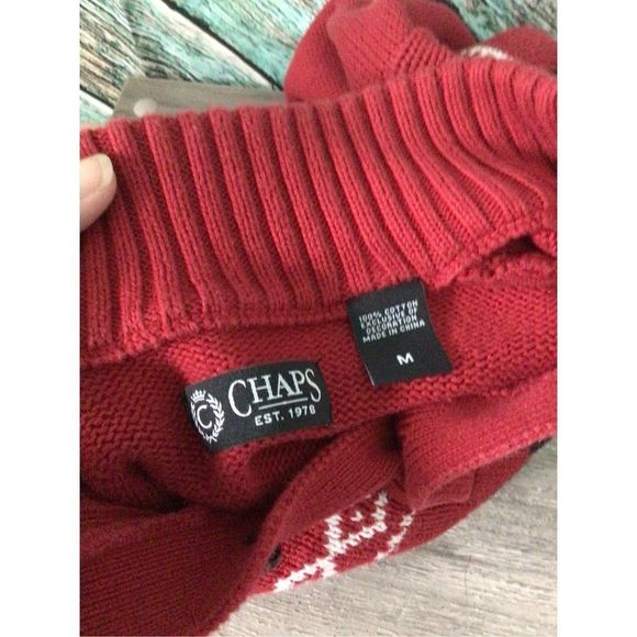 Chaps Moose Print 🫎 Sweater Red White Size Medium 3 Buttons Front ~ Beautiful S - Picture 5 of 12